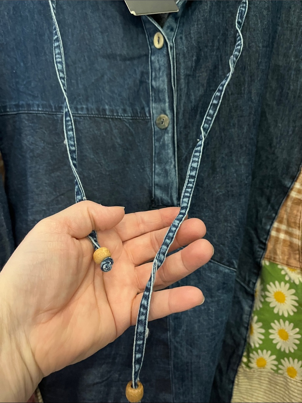 Boho style Patchwork Hooded Denim Jacket - Blue - Picture 4 of 8